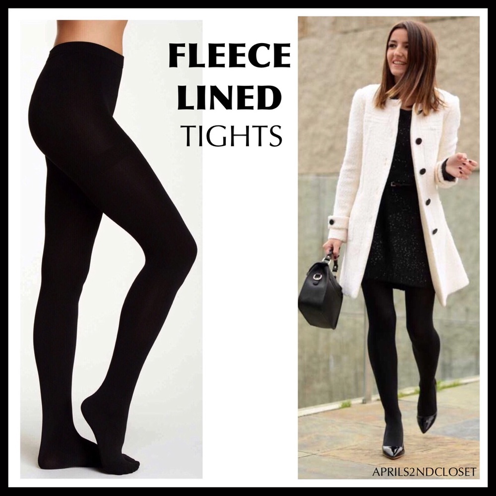 BLACK FLEECE LINED TIGHTS COZY FOOTED TIGHTS A3C - Picture 1 of 14